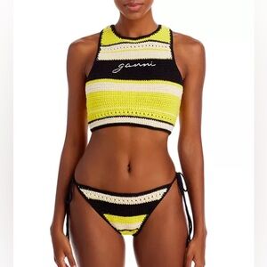 Ganni Crochet Striped Racerback Bikini Top and Bottom